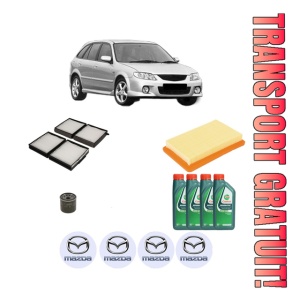 Set Pachet filtre revizie Bosch, 4 litrii ulei Castrol 10W40 MAZDA 323 F VI Hatchback (BJ) 2.0 (BJFW) din 2001-2004, 4x Stickere auto cu MAZDA