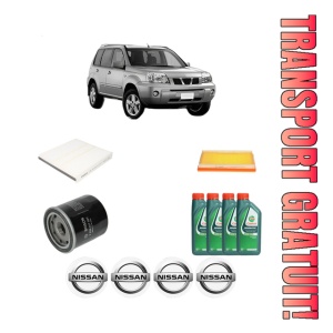 Set Pachet filtre revizie Bosch, 4 litrii ulei Castrol 10W40 NISSAN X-TRAIL I (T30) 2.0 4x4 din 2001-2013, 4x Stickere auto cu NISSAN