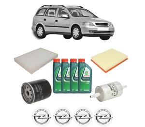 Set Pachet filtre revizie Bosch, 4 litrii ulei Castrol 10W40 OPEL ASTRA G Estate (T98) 1.6 CNG (F35) din 2003-2004, 4x Stickere auto cu OPEL - Img 2