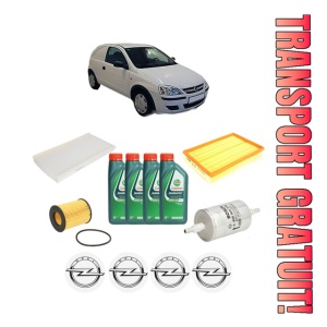 Set Pachet filtre revizie Bosch, 4 litrii ulei Castrol 10W40 OPEL CORSA C Hatchback Van (X01) 1.2 16V (F08, W5L) din 2000-2003, 4x Stickere auto cu OPEL