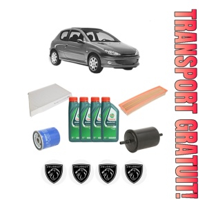 Set Pachet filtre revizie Bosch, 4 litrii ulei Castrol 10W40 PEUGEOT 206 Hatchback (2A/C) 1.6 16V din 2000-2009, 4x Stickere auto cu PEUGEOT