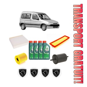 Set Pachet filtre revizie Bosch, 4 litrii ulei Castrol 10W40 PEUGEOT PARTNER MPV (5_, G_) 1.4 din 2002-2006, 4x Stickere auto cu PEUGEOT