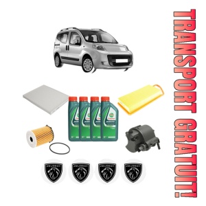 Set Pachet filtre revizie Bosch, 4 litrii ulei Castrol 10W40 PEUGEOT BIPPER TEPEE 1.4 HDi din 2008, 4x Stickere auto cu PEUGEOT