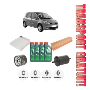 Set Pachet filtre revizie Bosch, 4 litrii ulei Castrol 10W40 RENAULT MODUS / GRAND MODUS (F/JP0_) 1.2 (JP0S) din 2004, 4x Stickere auto cu RENAULT