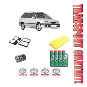 Set Pachet filtre revizie Bosch, 4 litrii ulei Castrol 10W40 TOYOTA AVENSIS Estate (_T22_) 1.6 VVT-i (ZZT220_, ZZT220R) din 2000-2003, 4x Stickere auto cu TOYOTA