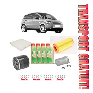Set Pachet filtre revizie Bosch, 4 litrii ulei Castrol 5W30 AUDI A2 (8Z0) 1.4 din 2000-2005, 4x Stickere auto cu AUDI