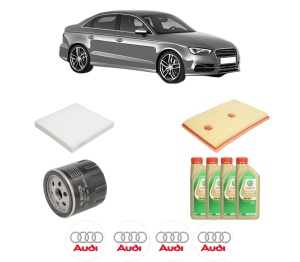Set Pachet filtre revizie Bosch, 4 litrii ulei Castrol 5W30 AUDI A3 Limousine (8VS, 8VM) 1.4 TFSI din 2013-2016, 4x Stickere auto cu AUDI - Img 2