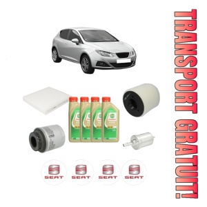 Set Pachet filtre revizie Bosch, 4 litrii ulei Castrol 5W30 SEAT IBIZA IV (6J5, 6P1) 1.2 TSI din 2012-2015, 4x Stickere auto cu SEAT