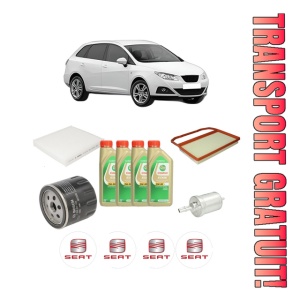 Set Pachet filtre revizie Bosch, 4 litrii ulei Castrol 5W30 SEAT IBIZA IV ST (6J8, 6P8) 1.0 TSI din 2015-2016, 4x Stickere auto cu SEAT