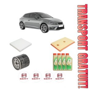 Set Pachet filtre revizie Bosch, 4 litrii ulei Castrol 5W30 SEAT LEON SC (5F5) 1.2 TSI din 2013-2018, 4x Stickere auto cu SEAT