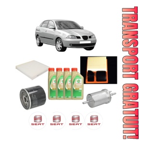Set Pachet filtre revizie Bosch, 4 litrii ulei Castrol 5W30 SEAT CORDOBA (6L2) 1.4 16V din 2006-2009, 4x Stickere auto cu SEAT