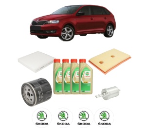 Set Pachet filtre revizie Bosch, 4 litrii ulei Castrol 5W30 SKODA RAPID Spaceback (NH1) 1.4 TSI din 2015-2019, 4x Stickere auto cu SKODA - Img 2