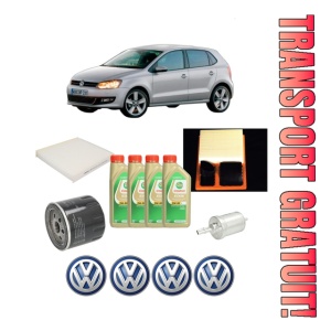Set Pachet filtre revizie Bosch, 4 litrii ulei Castrol 5W30 Volkswagen POLO Van V (6R1, 6C1) 1.4 din 2009-2014, 4x Stickere auto cu Volkswagen