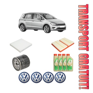 Set Pachet filtre revizie Bosch, 4 litrii ulei Castrol 5W30 Volkswagen GOLF SPORTSVAN VII (AM1, AN1) 1.0 TSI din 2017-2019, 4x Stickere auto cu Volkswagen