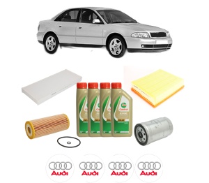 Set Pachet filtre revizie Bosch, 4 litrii ulei Castrol 5W40 AUDI A4 B5 (8D2) 1.9 TDI din 2000, 4x Stickere auto cu AUDI - Img 2