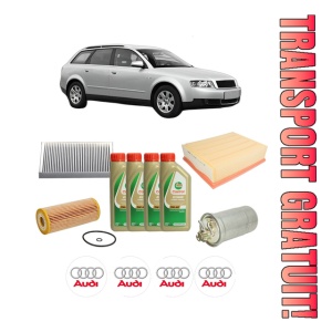 Set Pachet filtre revizie Bosch, 4 litrii ulei Castrol 5W40 AUDI A4 B6 Avant (8E5) 1.9 TDI quattro din 2001-2004, 4x Stickere auto cu AUDI