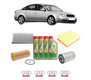 Set Pachet filtre revizie Bosch, 4 litrii ulei Castrol 5W40 AUDI A6 C5 (4B2, 4B4) 1.9 TDI din 2000-2005, 4x Stickere auto cu AUDI - Img 2