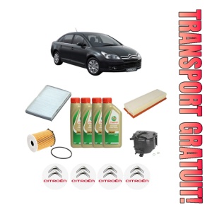 Set Pachet filtre revizie Bosch, 4 litrii ulei Castrol 5W40 CITROEN C4 I Saloon 1.6 HDi din 2006-2011, 4x Stickere auto cu CITROEN