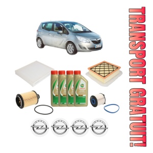 Set Pachet filtre revizie Bosch, 4 litrii ulei Castrol 5W40 OPEL MERIVA B MPV (S10) 1.3 CDTI (75) din 2010-2013, 4x Stickere auto cu OPEL
