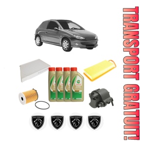 Set Pachet filtre revizie Bosch, 4 litrii ulei Castrol 5W40 PEUGEOT 206 Van 1.4 HDi din 2001-2009, 4x Stickere auto cu PEUGEOT