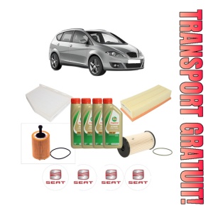 Set Pachet filtre revizie Bosch, 4 litrii ulei Castrol 5W40 SEAT ALTEA XL (5P5, 5P8) 2.0 TDI din 2006-2009, 4x Stickere auto cu SEAT