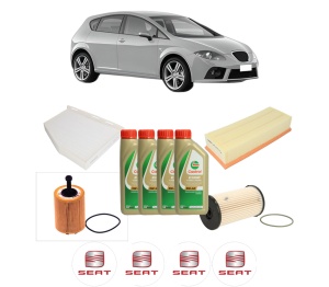 Set Pachet filtre revizie Bosch, 4 litrii ulei Castrol 5W40 SEAT LEON (1P1) 2.0 TDI din 2005-2010, 4x Stickere auto cu SEAT - Img 2