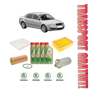Set Pachet filtre revizie Bosch, 4 litrii ulei Castrol 5W40 SKODA SUPERB I (3U4) 1.9 TDI din 2002-2005, 4x Stickere auto cu SKODA