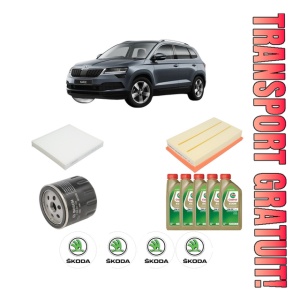Set Pachet filtre revizie Bosch, 5 litrii ulei Castrol 0W20 SKODA KAROQ (NU7, ND7) 1.5 TSI din 2017, 4x Stickere auto cu SKODA