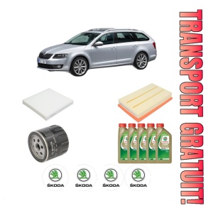 Set Pachet filtre revizie Bosch, 5 litrii ulei Castrol 0W20 SKODA Octavia III Combi (5E5, 5E6) 1.5 TSI din 2017-2020, 4x Stickere auto cu SKODA