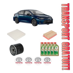 Set Pachet filtre revizie Bosch, 5 litrii ulei Castrol 0W20 TOYOTA COROLLA Saloon (_E21_) 1.8 VVTi Hybrid (ZWE211) din 2019, 4x Stickere auto cu TOYOTA