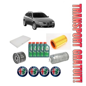 Set Pachet filtre revizie Bosch, 5 litrii ulei Castrol 10W40 ALFA ROMEO 156 Sportwagon (932_) 2.4 JTD (932B1) din 2000-2003, 4x Stickere auto cu ALFA ROMEO
