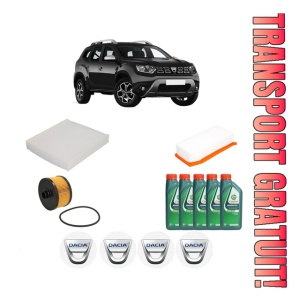 Set Pachet filtre revizie Bosch, 5 litrii ulei Castrol 10W40 DACIA DUSTER (HM_) 1.2 TCe 125 (HMMA) din 2017, 4x Stickere auto cu DACIA