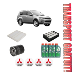 Set Pachet filtre revizie Bosch, 5 litrii ulei Castrol 10W40 MITSUBISHI OUTLANDER II (CW_W) 3.0 AWD din 2006-2010, 4x Stickere auto cu MITSUBISHI