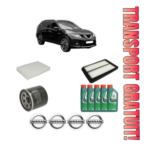 Set Pachet filtre revizie Bosch, 5 litrii ulei Castrol 10W40 NISSAN X-TRAIL III (T32_, T32R, T32RR) 1.6 DIG-T (T32) din 2015, 4x Stickere auto cu NISSAN