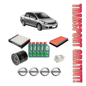 Set Pachet filtre revizie Bosch, 5 litrii ulei Castrol 10W40 NISSAN TIIDA Saloon (SC11) 1.6 (C11L) din 2007-2012, 4x Stickere auto cu NISSAN
