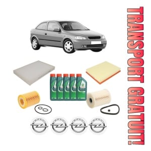 Set Pachet filtre revizie Bosch, 5 litrii ulei Castrol 10W40 OPEL ASTRA G Hatchback (T98) 1.7 DTI 16V (F08, F48) din 2000-2005, 4x Stickere auto cu OPEL