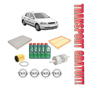 Set Pachet filtre revizie Bosch, 5 litrii ulei Castrol 10W40 OPEL ASTRA G Saloon (T98) 2.2 16V (F69) din 2001-2005, 4x Stickere auto cu OPEL - Img 1