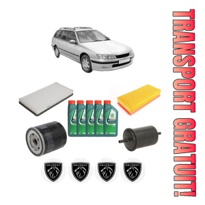 Set Pachet filtre revizie Bosch, 5 litrii ulei Castrol 10W40 PEUGEOT 406 Break (8E/F) 1.8 16V din 2000-2004, 4x Stickere auto cu PEUGEOT