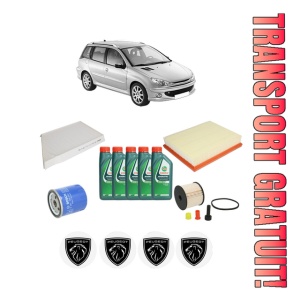 Set Pachet filtre revizie Bosch, 5 litrii ulei Castrol 10W40 PEUGEOT 206 SW (2E/K) 2.0 HDi din 2002-2007, 4x Stickere auto cu PEUGEOT