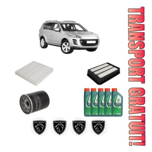 Set Pachet filtre revizie Bosch, 5 litrii ulei Castrol 10W40 PEUGEOT 4007 (VU_, VV_) 2.4 16V din 2007-2013, 4x Stickere auto cu PEUGEOT