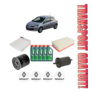 Set Pachet filtre revizie Bosch, 5 litrii ulei Castrol 10W40 RENAULT CLIO III (BR0/1, CR0/1) 2.0 16V (BR0C, BR0K, CR0C, CR0K) din 2006-2014, 4x Stickere auto cu RENAULT