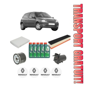 Set Pachet filtre revizie Bosch, 5 litrii ulei Castrol 10W40 RENAULT CLIO II (BB_, CB_) 1.5 dCi (BB3N, CB3N) din 2007-2009, 4x Stickere auto cu RENAULT