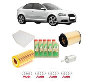 Set Pachet filtre revizie Bosch, 5 litrii ulei Castrol 5W30 AUDI A3 (8P1) 2.0 FSI din 2003-2008, 4x Stickere auto cu AUDI - Img 2