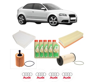 Set Pachet filtre revizie Bosch, 5 litrii ulei Castrol 5W30 AUDI A3 (8P1) 2.0 TDI din 2006-2008, 4x Stickere auto cu AUDI - Img 2