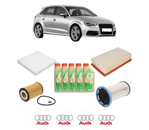 Set Pachet filtre revizie Bosch, 5 litrii ulei Castrol 5W30 AUDI A3 Sportback (8VA, 8VF) 2.0 TDI din 2013-2016, 4x Stickere auto cu AUDI - Img 2