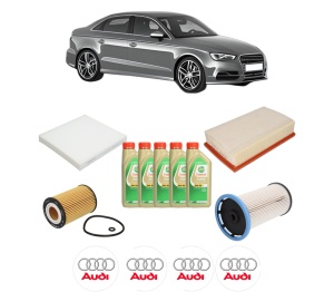 Set Pachet filtre revizie Bosch, 5 litrii ulei Castrol 5W30 AUDI A3 Limousine (8VS, 8VM) 2.0 TDI quattro din 2014-2018, 4x Stickere auto cu AUDI - Img 2