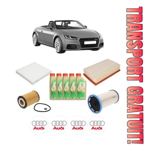 Set Pachet filtre revizie Bosch, 5 litrii ulei Castrol 5W30 AUDI TT Roadster (FV9, FVR) 2.0 TDI din 2014, 4x Stickere auto cu AUDI