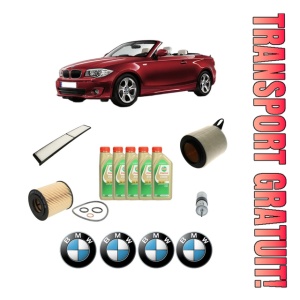 Set Pachet filtre revizie Bosch, 5 litrii ulei Castrol 5W30 BMW Seria 1 Convertible (E88) 120 i din 2008-2013, 4x Stickere auto cu BMW
