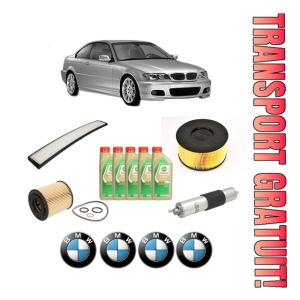 Set Pachet filtre revizie Bosch, 5 litrii ulei Castrol 5W30 BMW Seria 3 Coupe (E46) 316 Ci din 2002-2006, 4x Stickere auto cu BMW