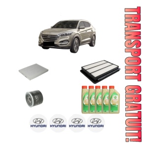 Set Pachet filtre revizie Bosch, 5 litrii ulei Castrol 5W30 HYUNDAI TUCSON (TL, TLE) 1.6 T-GDi All-wheel Drive din 2015-2020, 4x Stickere auto cu HYUNDAI